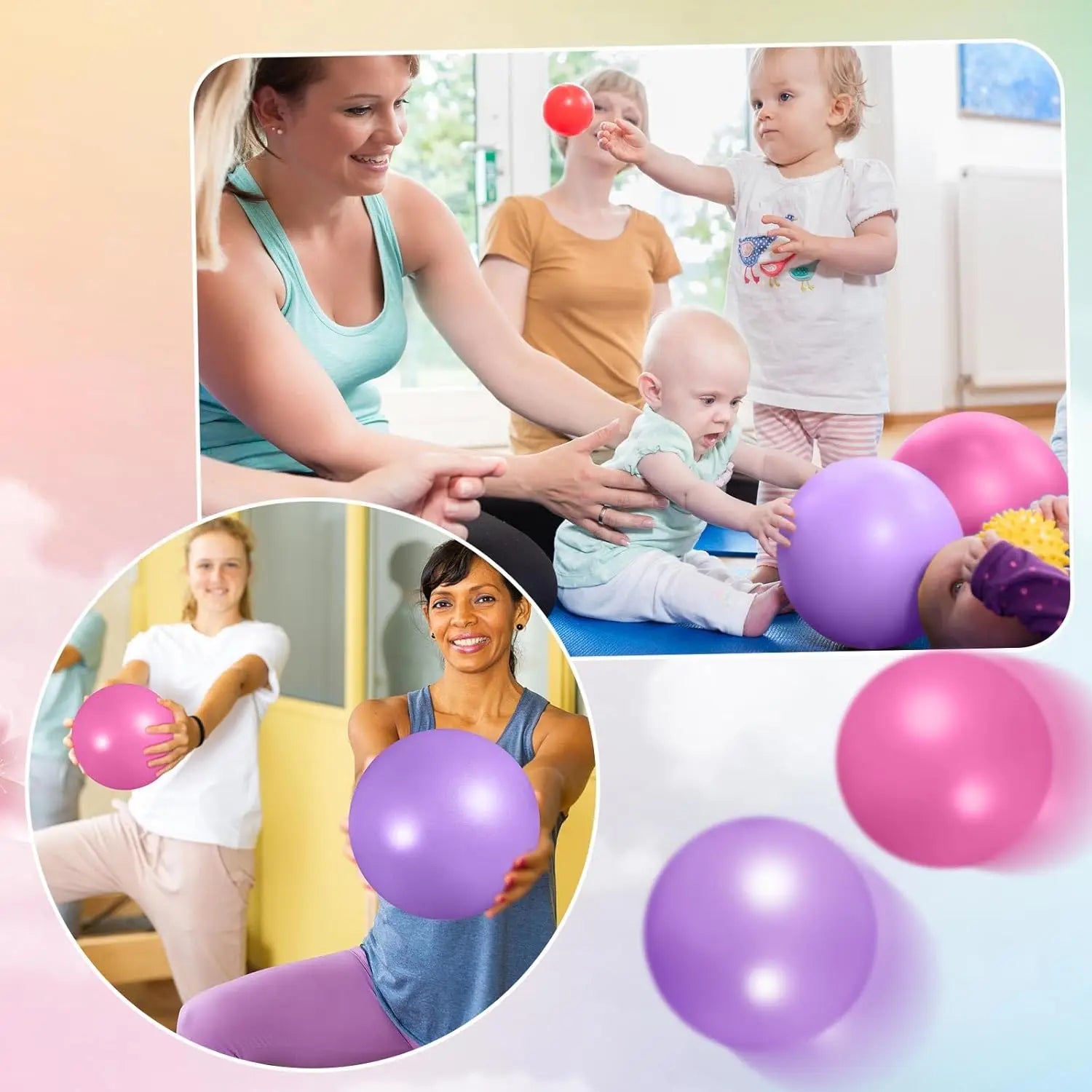Pilates, Yoga, Stability, and Stretching Ball Kit in Pink and Purple