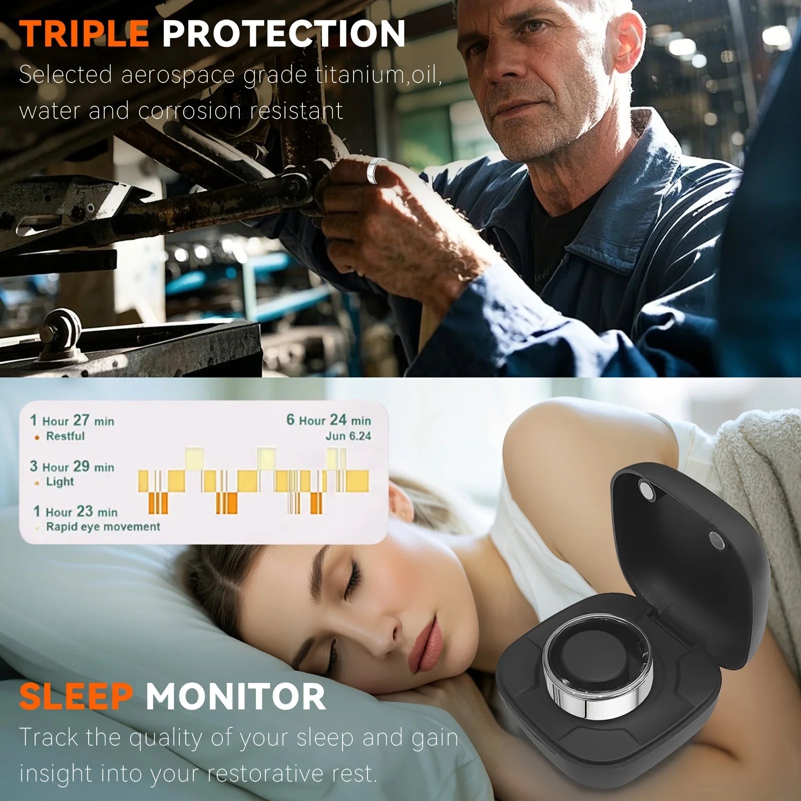 Smart Ring with Charging Case, Heart Rate, Oxygen Monitoring, Temperature Monitor, Waterproof for Android and IOS