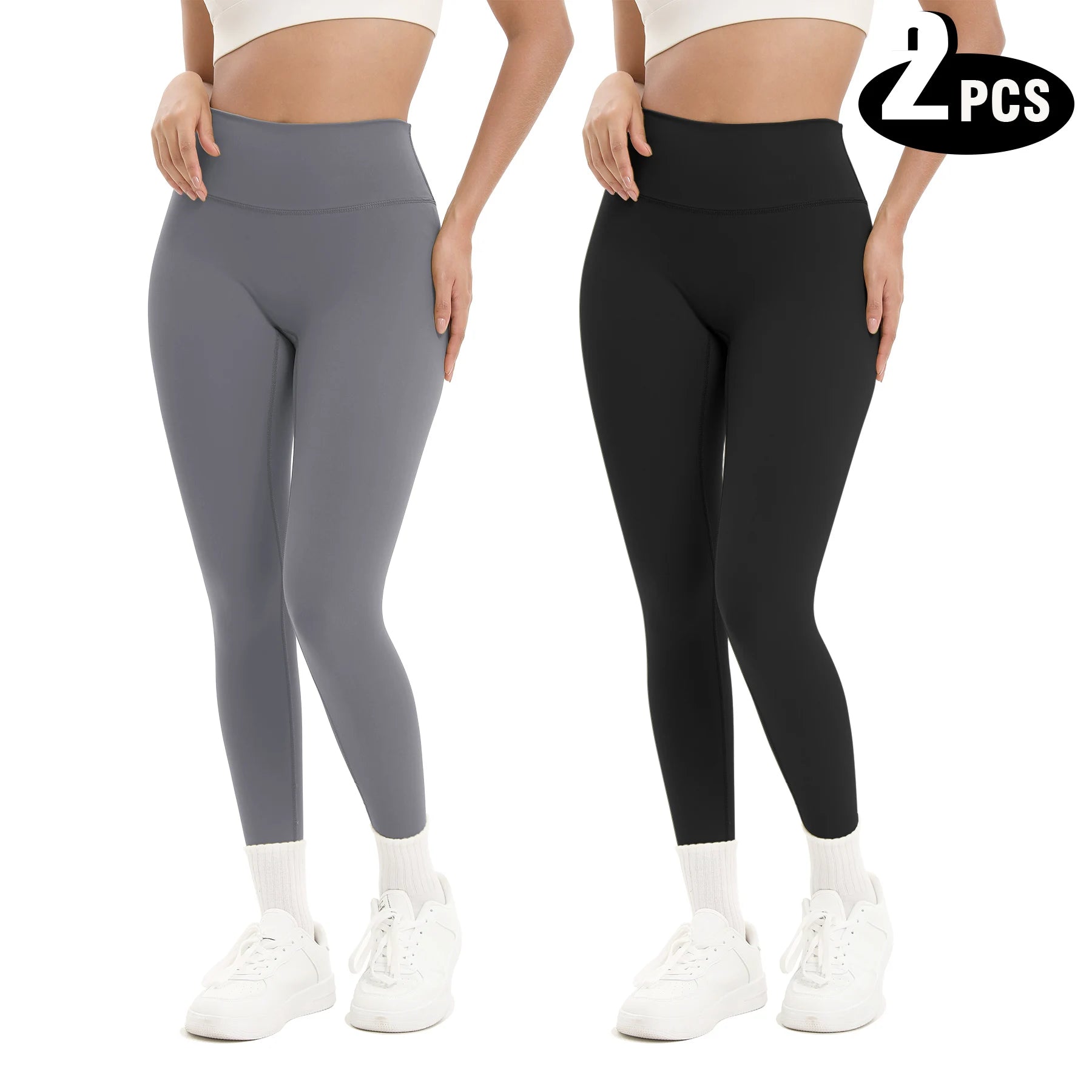 2 Pack Women's Fitness Yoga Leggings, High Waisted, Sexy, Butt Lifting, Seamless, Solid Color, and Breathable
