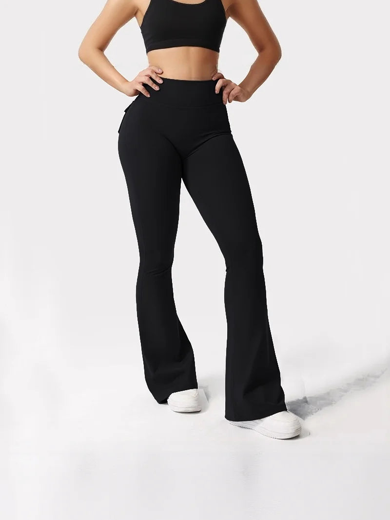 Summer Women's Cargo Pocket Fitness Tights, High-Waisted, Stretch Butt Lift, Yoga Running Pants