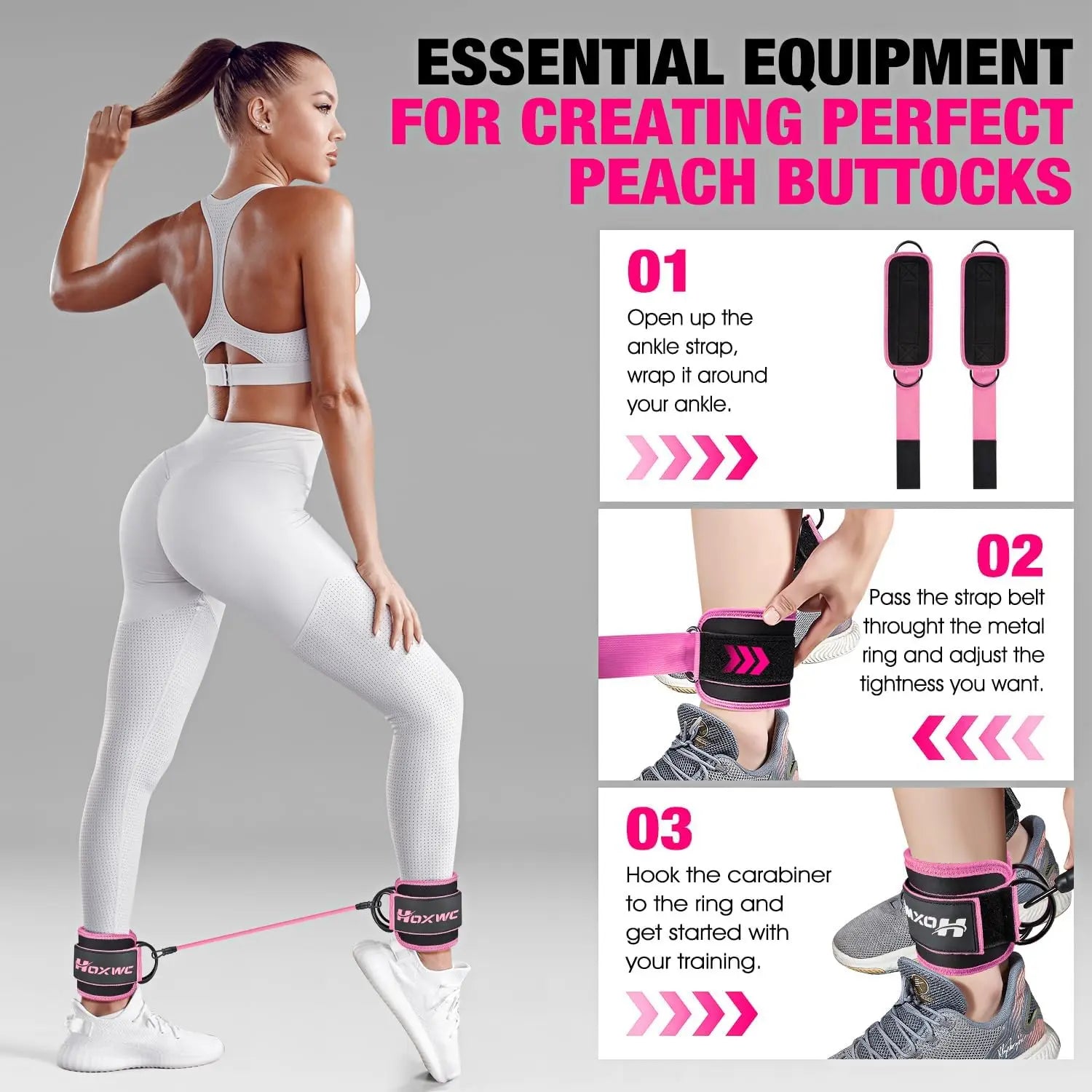 Ankle Resistance Bands with Cuffs for Leg and Booty Workouts, Adjustable Fitness Equipment