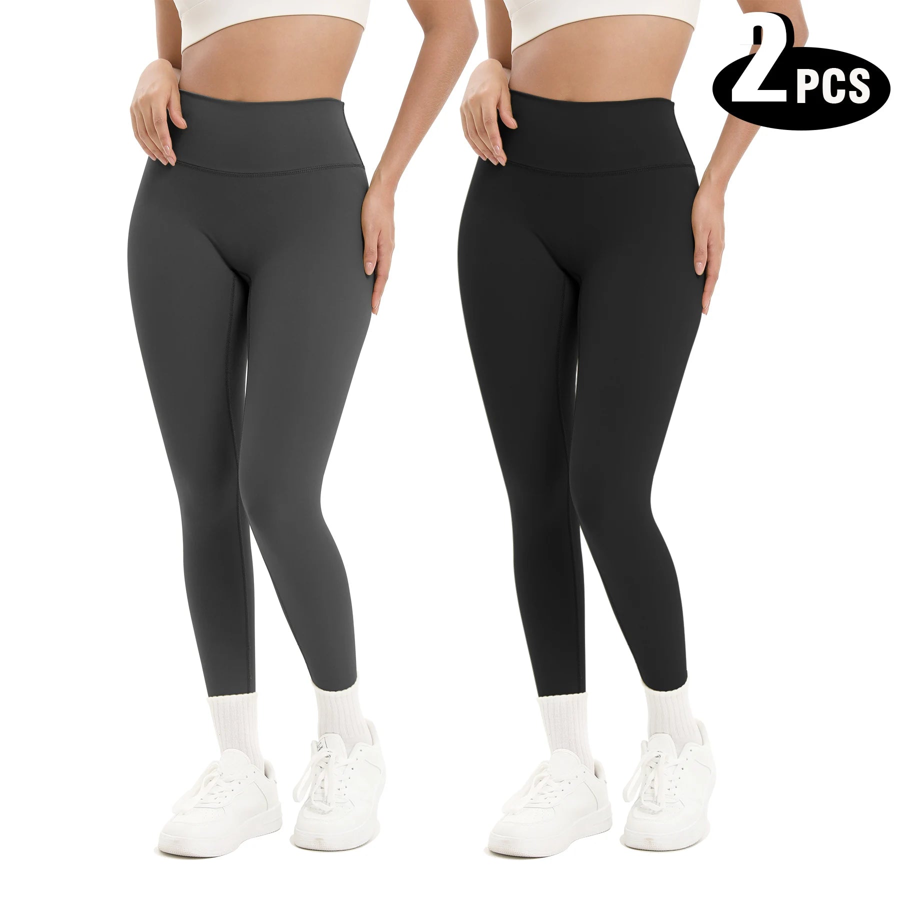 2 Pack Women's Fitness Yoga Leggings, High Waisted, Sexy, Butt Lifting, Seamless, Solid Color, and Breathable