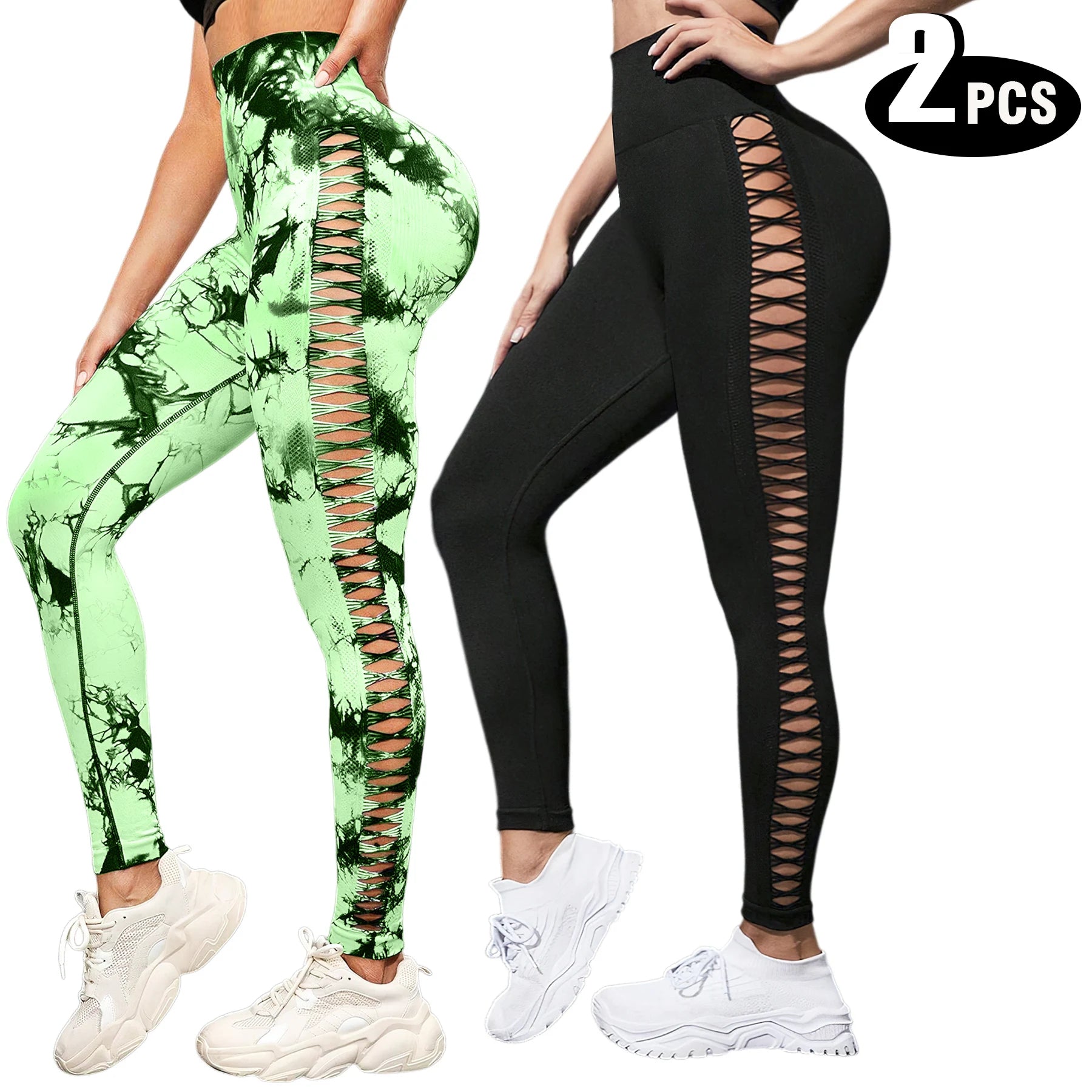 2 Pack Women's Fitness Yoga Leggings, High Waisted, Sexy, Butt Lifting, Seamless, Solid Color, and Breathable
