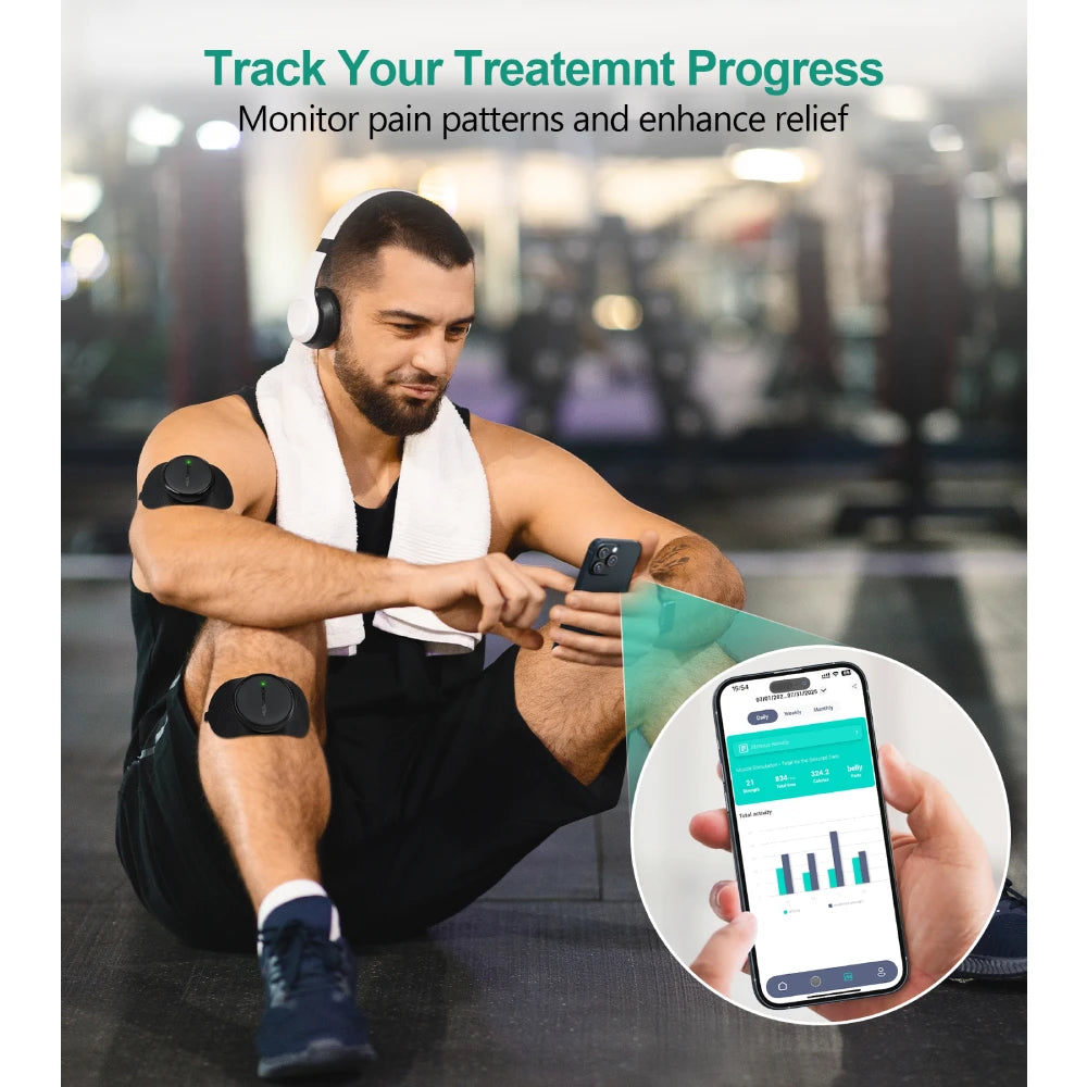 3-in-1 TENS EMS Unit Wireless, Dual Channel Muscle Stimulator, 25 Intensities, 8 Areas App Control, Back Pain Relief Therapy