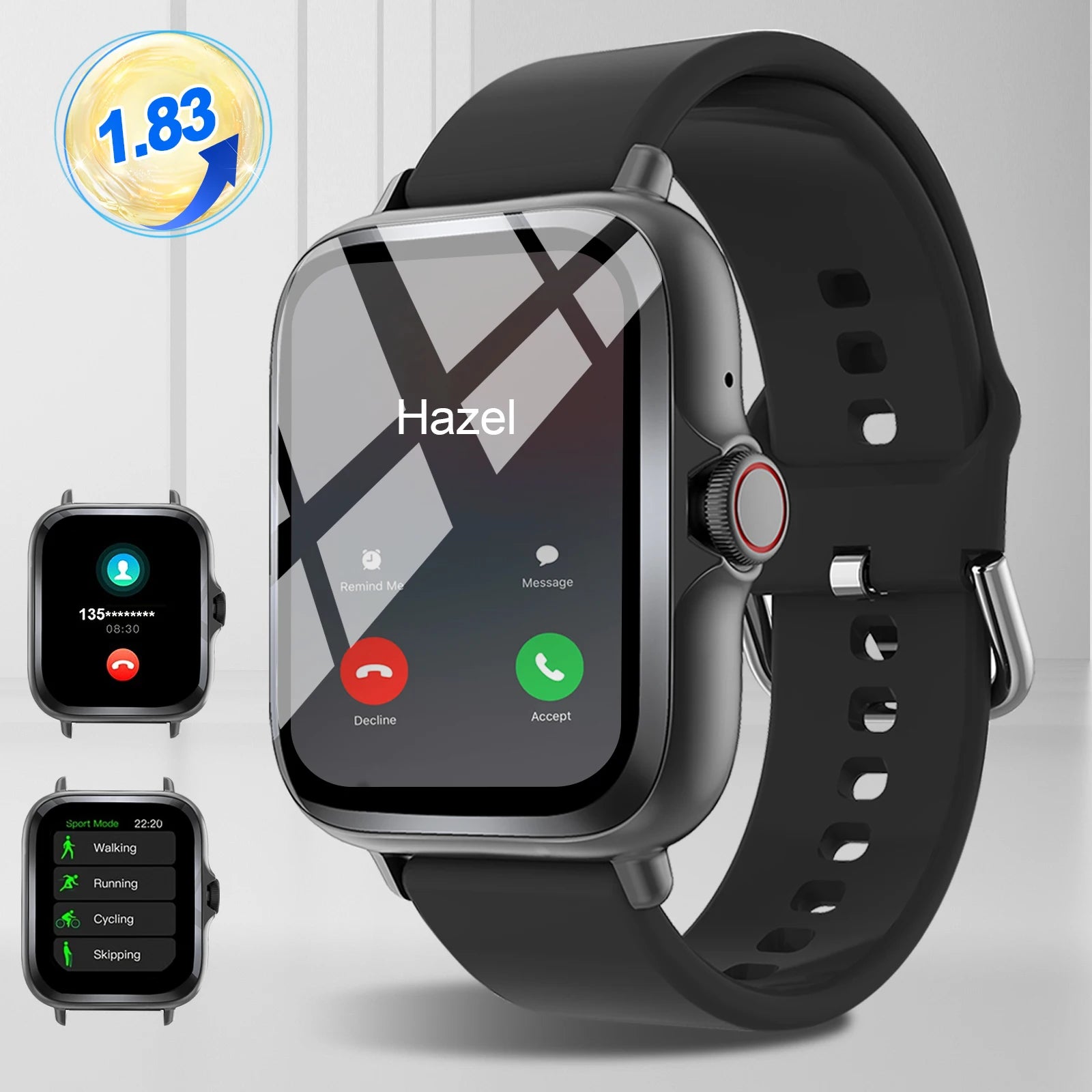 Smart watch with full touch screen, call, message reminder, music control and other functions, compatible with iPhone/android