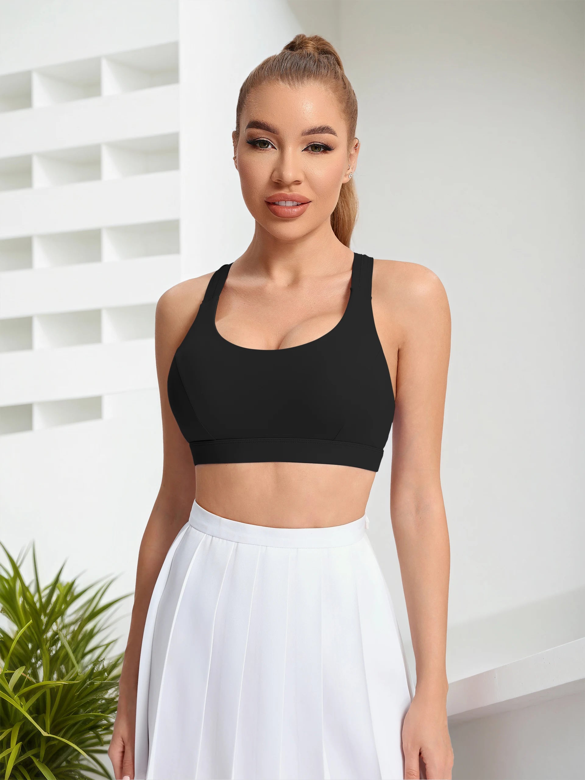 Ladies' yoga sports bra, back style, thin shoulder strap, sports vest, breathable nylon blended material