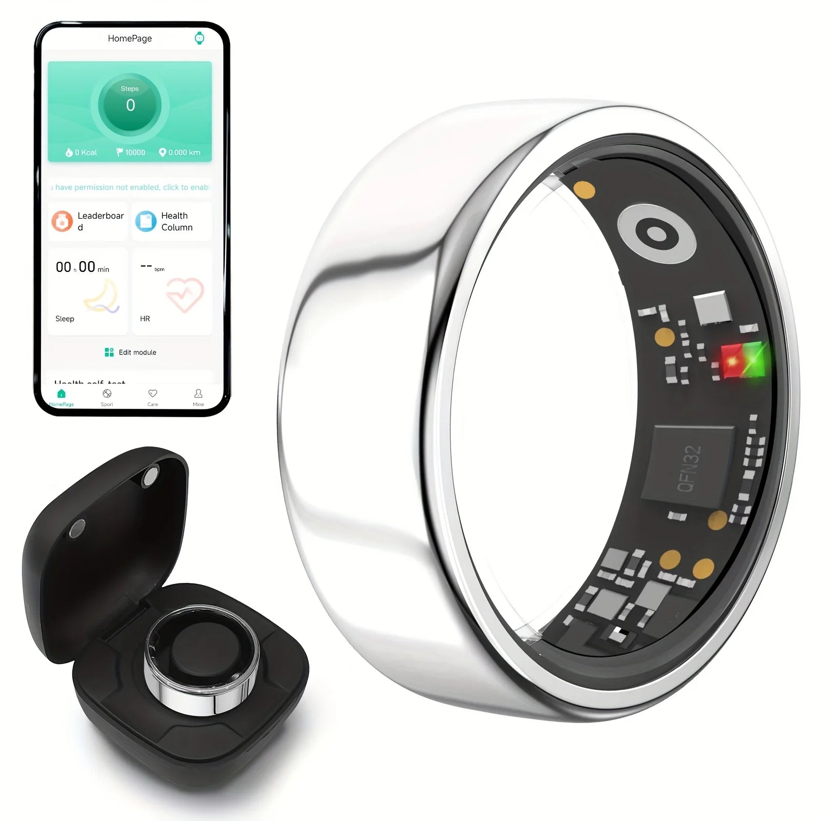 Smart Ring with Charging Case, Heart Rate, Oxygen Monitoring, Temperature Monitor, Waterproof for Android and IOS