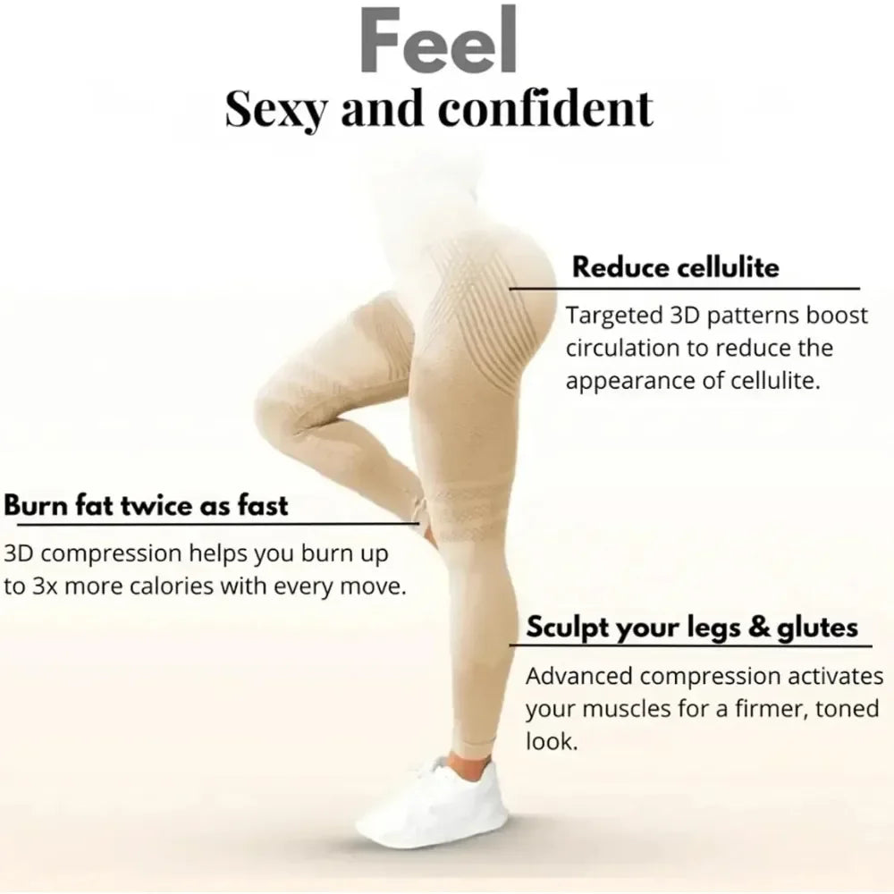 Anti Cellulite 3D, High Waisted, Butt Lifting, Tummy Training Legging for Gym Workout