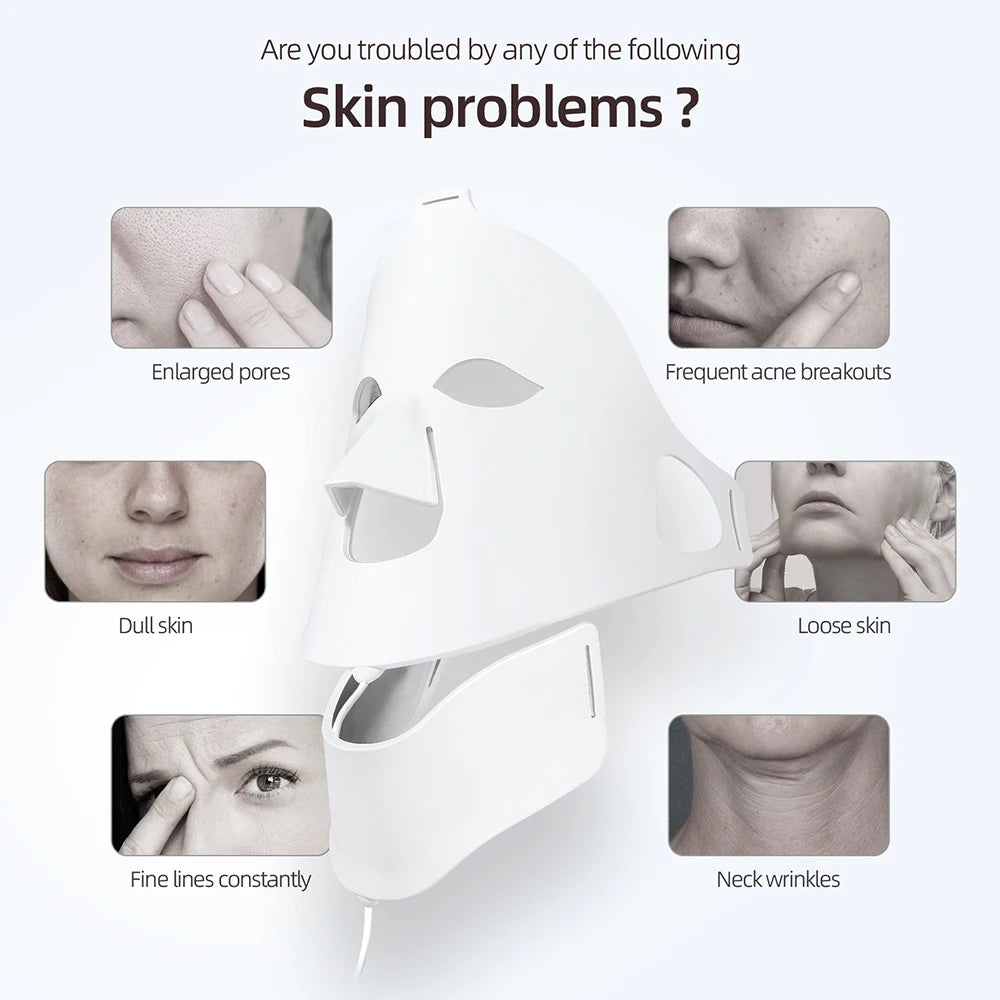 7 Colors, Face and Neck, 3D Flexible Silicone Facial Beauty Mask with Red Light Infrared Skin Car, Wireless