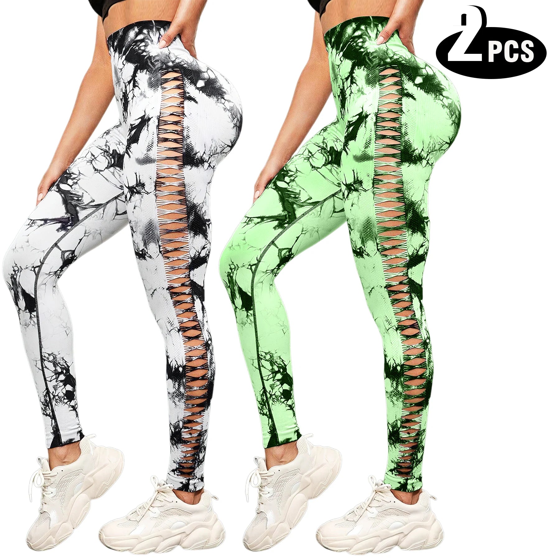 2 Pack Women's Fitness Yoga Leggings, High Waisted, Sexy, Butt Lifting, Seamless, Solid Color, and Breathable