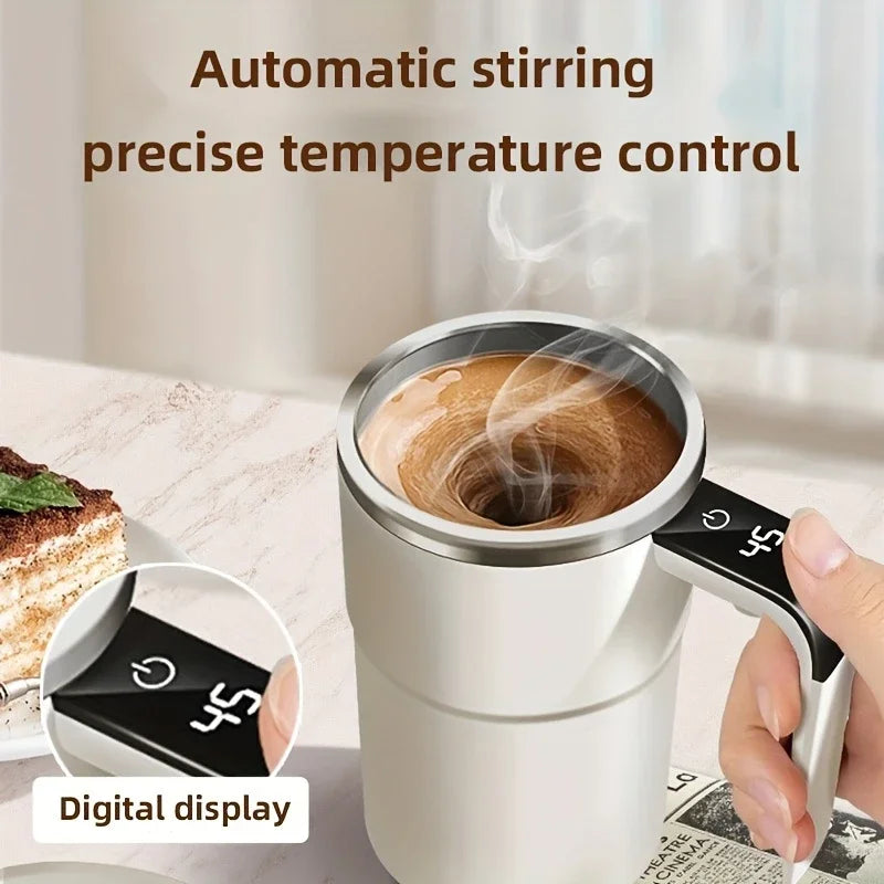 Smart Coffee Cup LED Display, USB Charging, and Magnetic Mixing Function