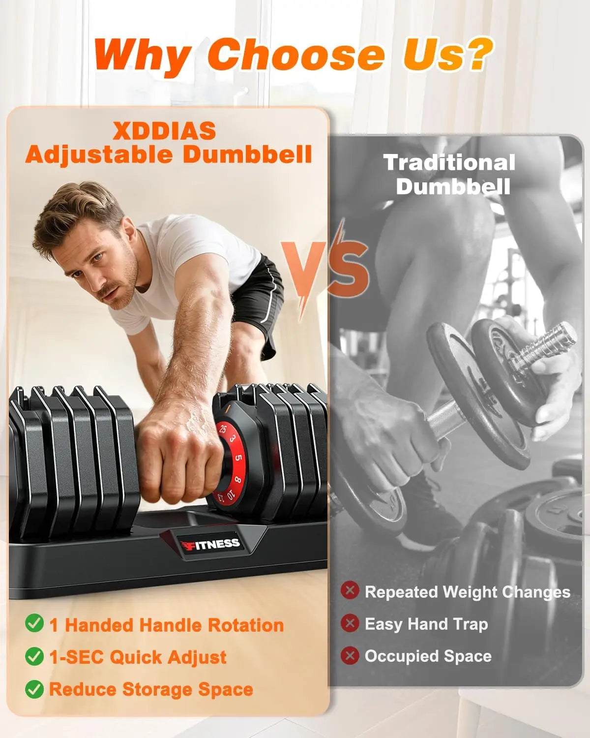 Fast Adjustable Weights for Home Gym, Compact Size with Anti-Slip Handle