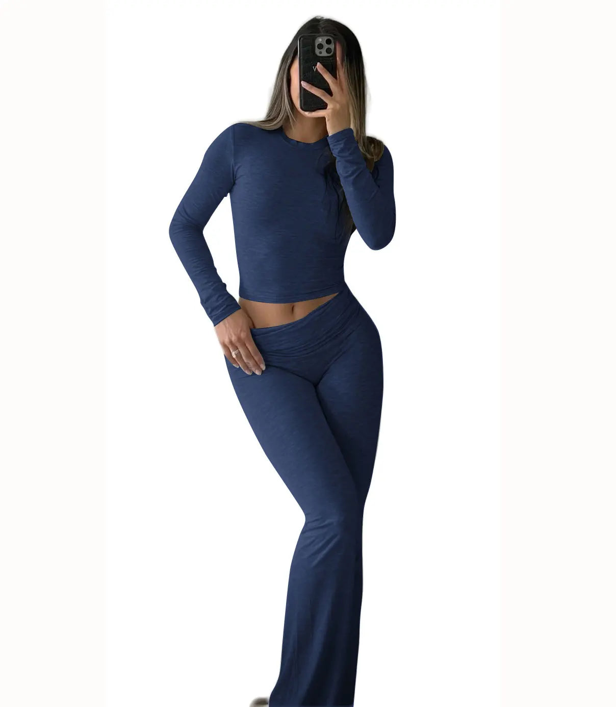 Women's Yoga Two-Piece Yoga Set, Long-Sleeve, Wide-Leg Activewear