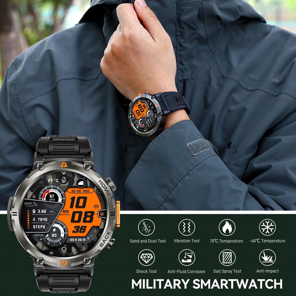 Bluetooth Smartwatch, Full Touch Screen With Health Monitor, Heart Rate, Calling, and Flashlight