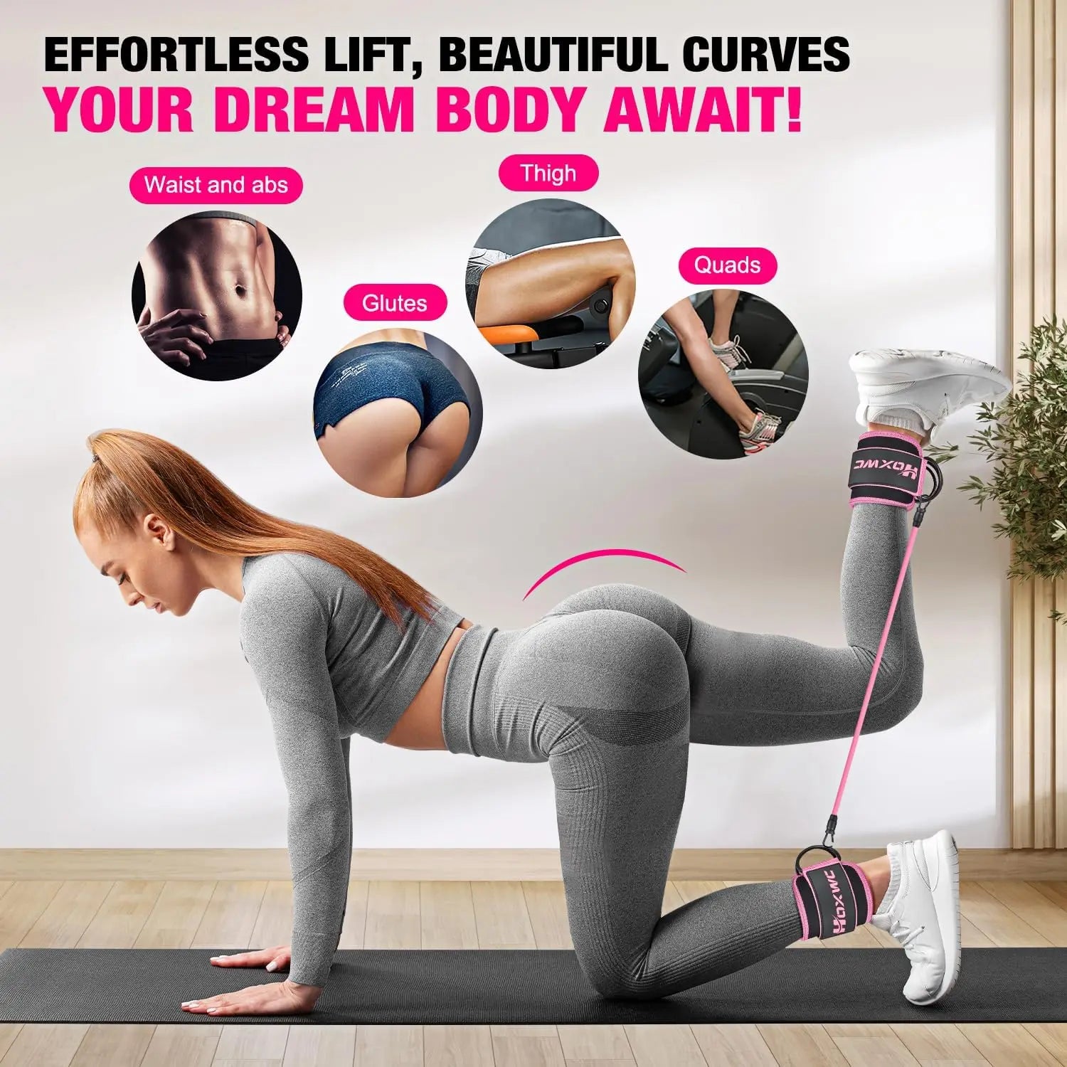 Ankle Resistance Bands with Cuffs for Leg and Booty Workouts, Adjustable Fitness Equipment