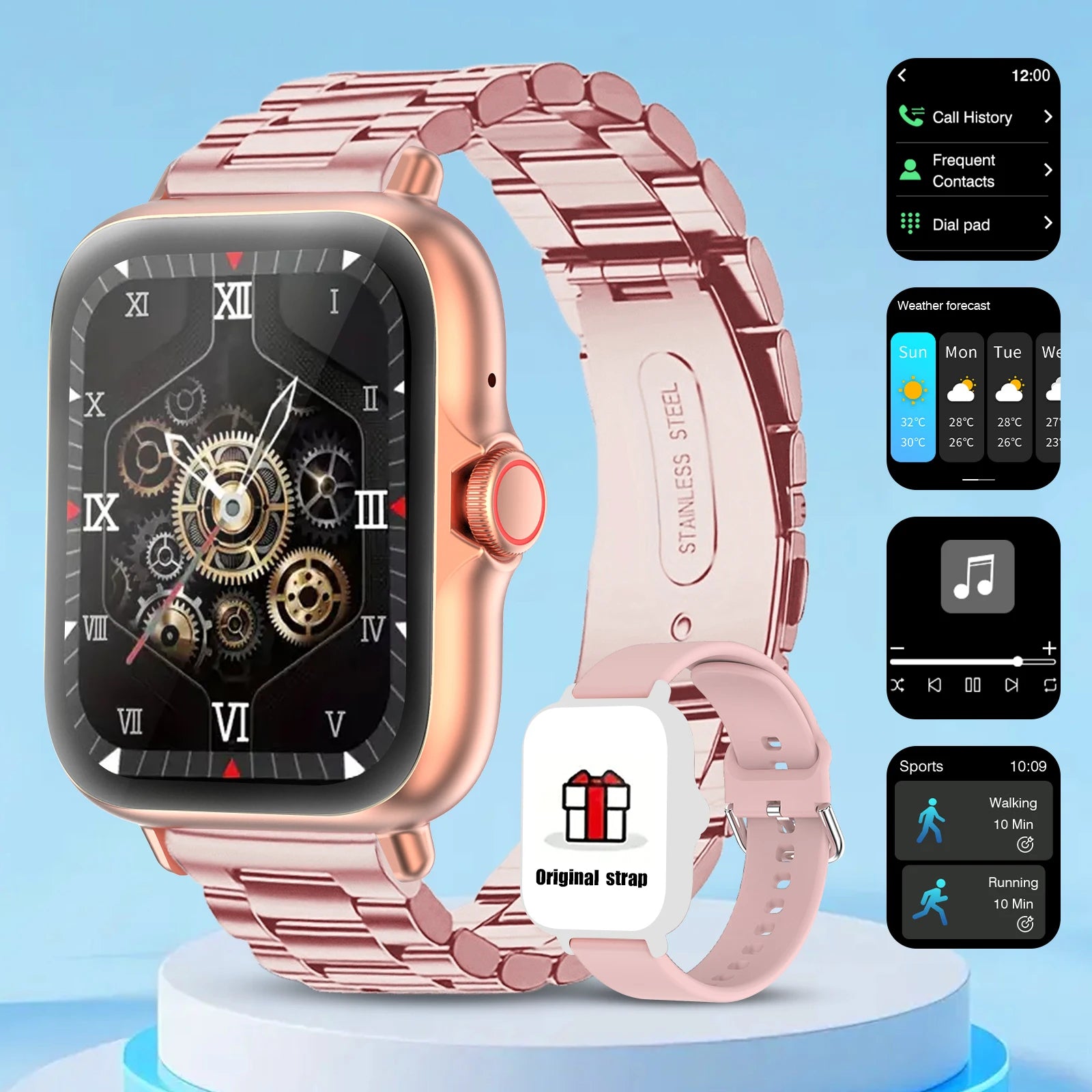 Smart watch with full touch screen, call, message reminder, music control and other functions, compatible with iPhone/android