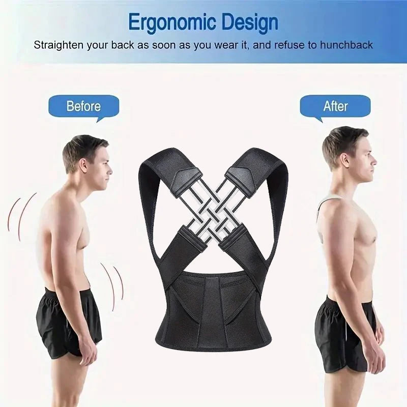 Adjustable Full Back Brace Posture Support, Shoulder Corrector for Women and Men