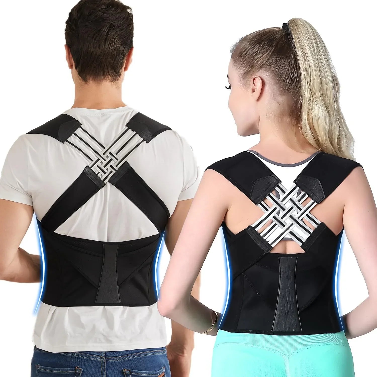 Adjustable Full Back Brace Posture Support, Shoulder Corrector for Women and Men