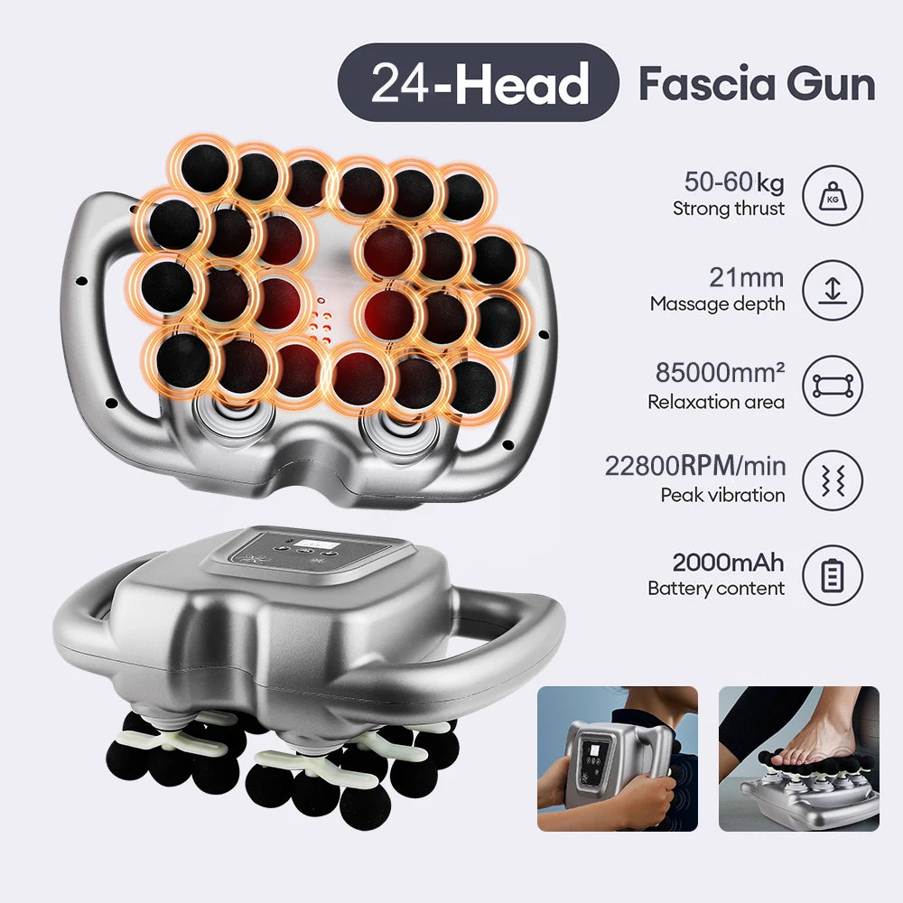 24-Head Fascia Gun, 9 Modes, High Frequency, Vibration Body Massage Gun for Back, Neck, Shoulder, and Waist Muscle Massager