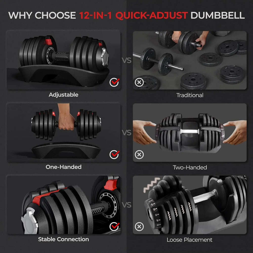 Adjustable Dumbbell Set 28-90LBS with Anti-Slip Handle and Tray for Home Gym Strength Training