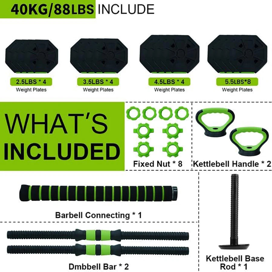 66lbs/88lbs Weights, 4 in 1 Adjustable Kettlebell and Dumbbell Set
