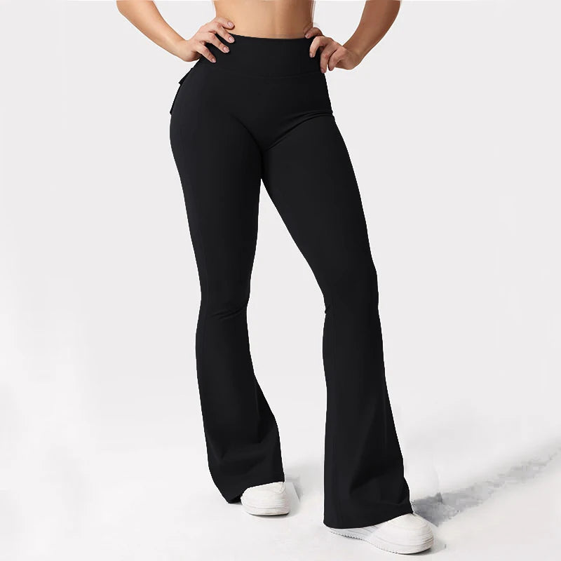 Women's Yoga Flare leggings, High-Waisted, Tummy-Control, Wide-Leg with Pockets