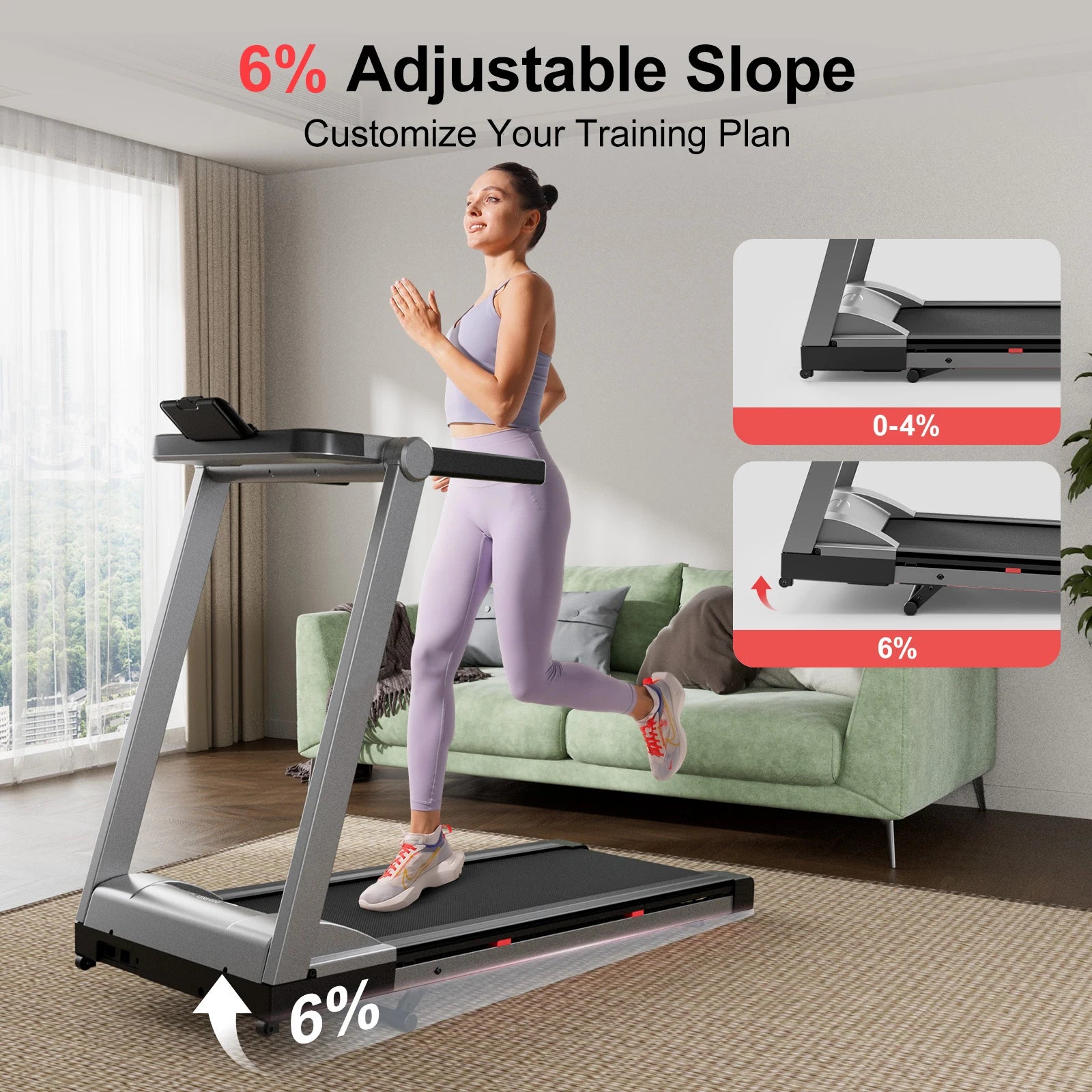3.5HP Foldable Home Treadmill with Handle Bar, Touch Screen Smart App Data Monitoring, 350LBS Capacity