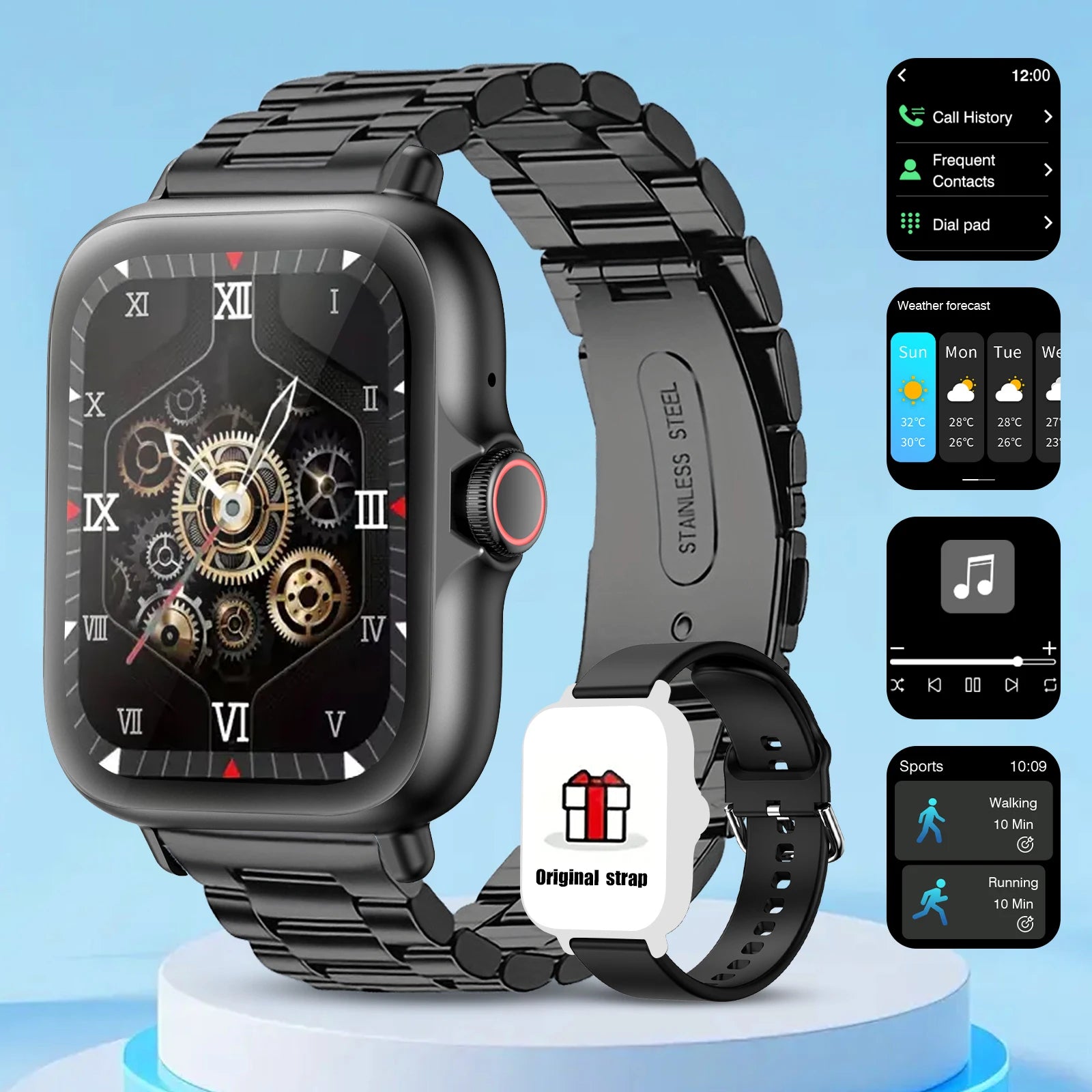Smart watch with full touch screen, call, message reminder, music control and other functions, compatible with iPhone/android