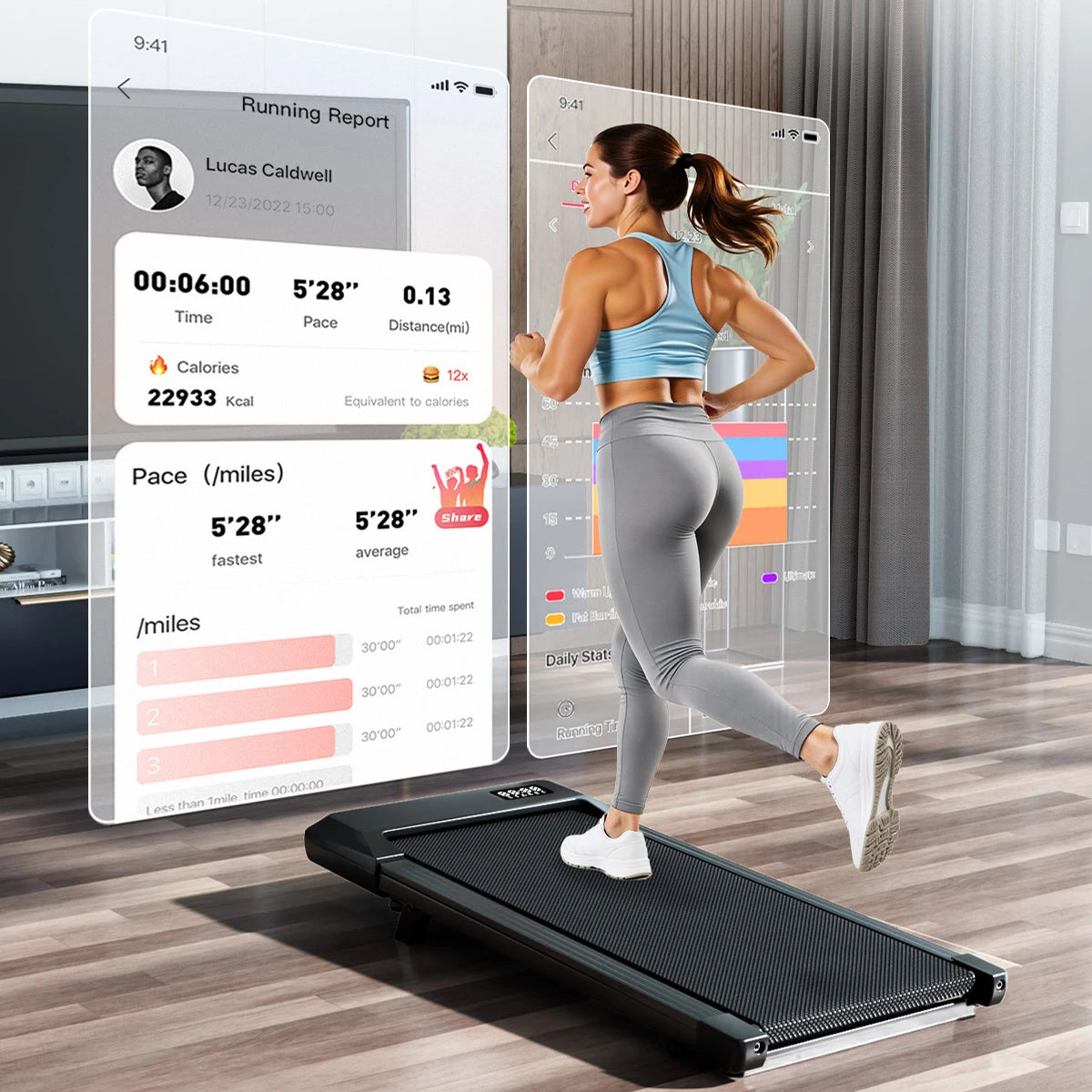 2.5 HP Foldable Under Desk Quiet Treadmill with Portable Remote Control LED Display, 300LBS Exercise Walkingpad, 6% incline