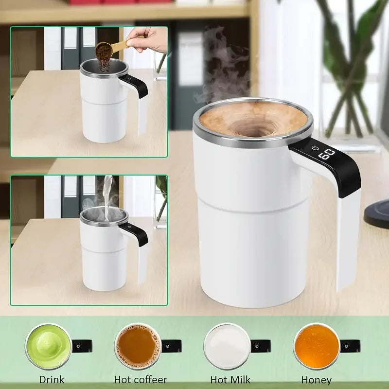 Smart Coffee Cup LED Display, USB Charging, and Magnetic Mixing Function