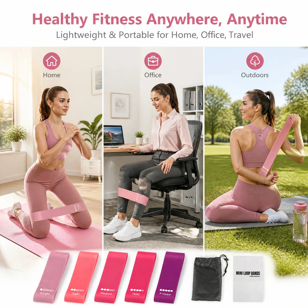 TPE Resistance Bands, Set 5 Levels, Non-Slip Exercise Booty Bands for Hip, Legs, Glutes, Workout, Yoga, and Fitness