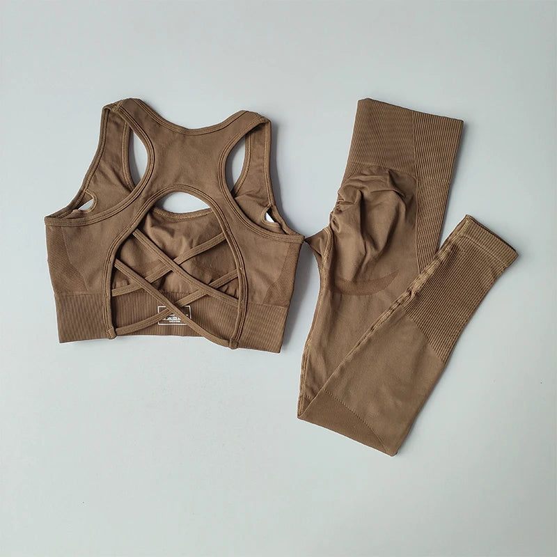2PCS Women's Sports Bra Set, Professional Fitness Tank Top Bra, Shockproof, Running Leggings, and Yoga Suit