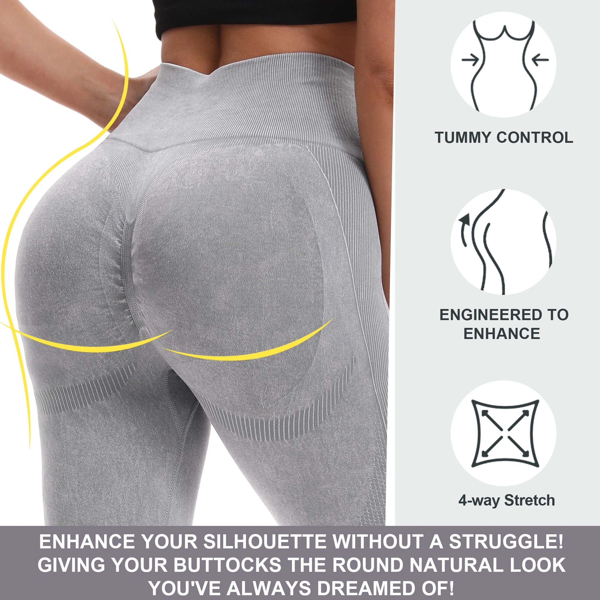 2 Pack Women's Fitness Yoga Leggings, High Waisted, Sexy, Butt Lifting, Seamless, Solid Color, and Breathable
