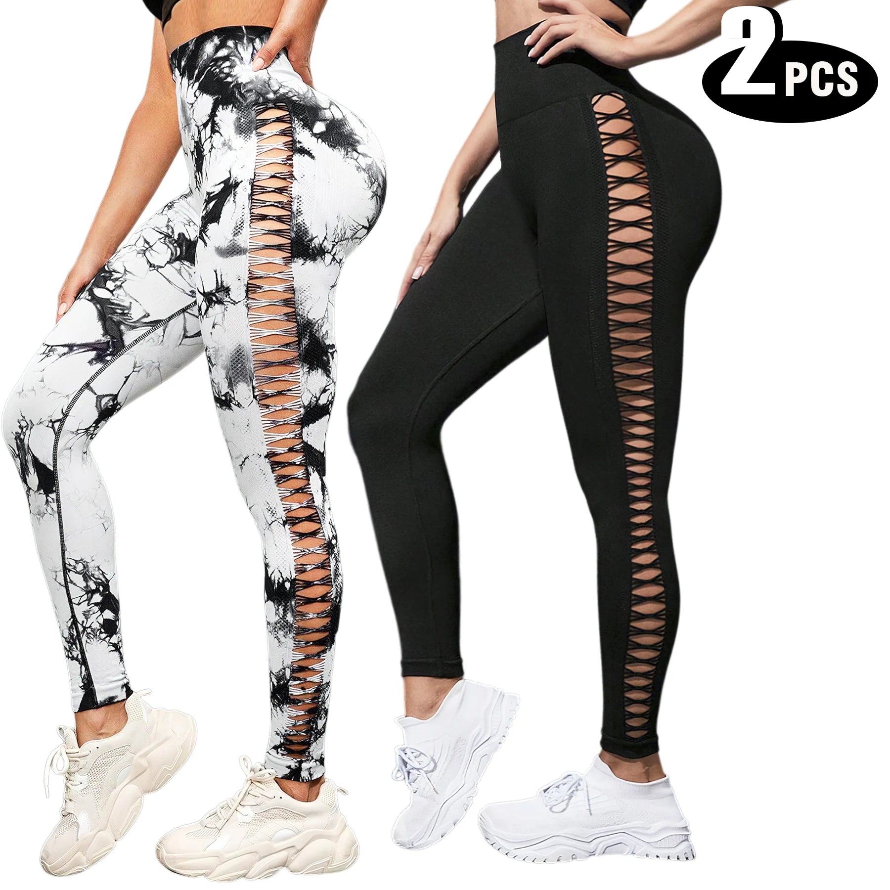 2 Pack Women's Fitness Yoga Leggings, High Waisted, Sexy, Butt Lifting, Seamless, Solid Color, and Breathable