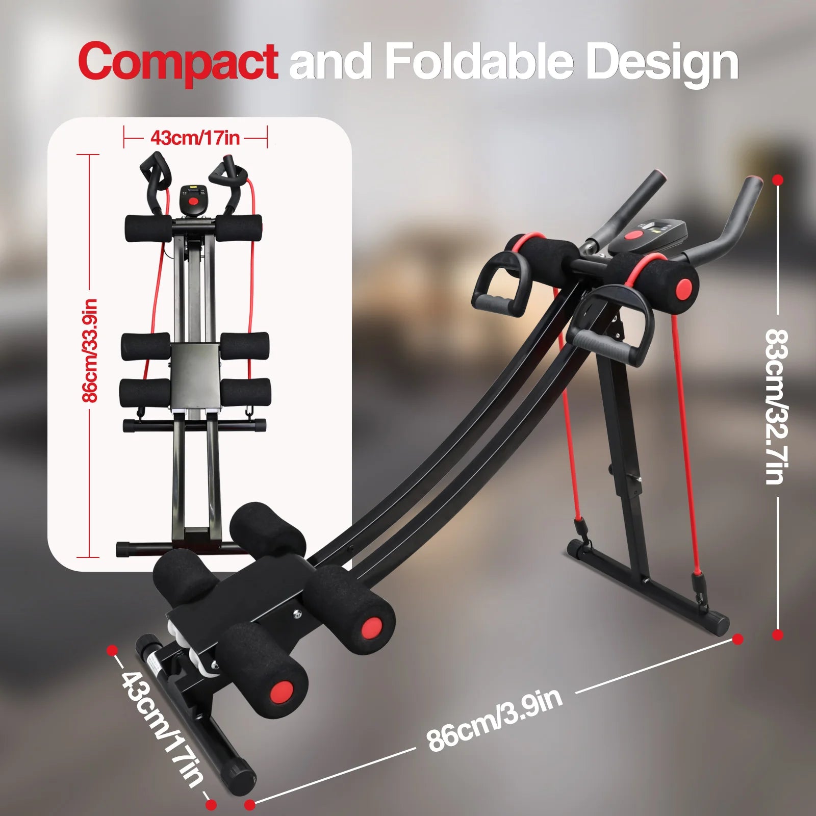 GIKPAL Foldable Ab Machine, Ab Workout Equipment for Home Gym, Core & Abdominal Trainer, Fitness Equipment, Max 440lbs LCD Display