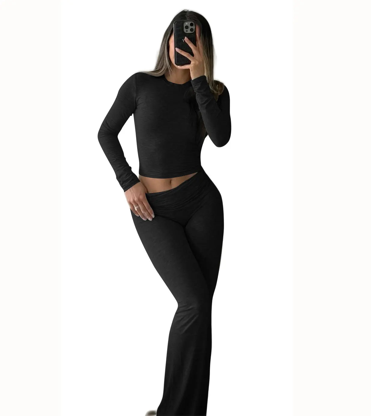 Women's Yoga Two-Piece Yoga Set, Long-Sleeve, Wide-Leg Activewear