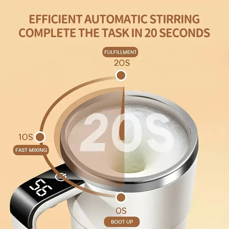 Smart Coffee Cup LED Display, USB Charging, and Magnetic Mixing Function