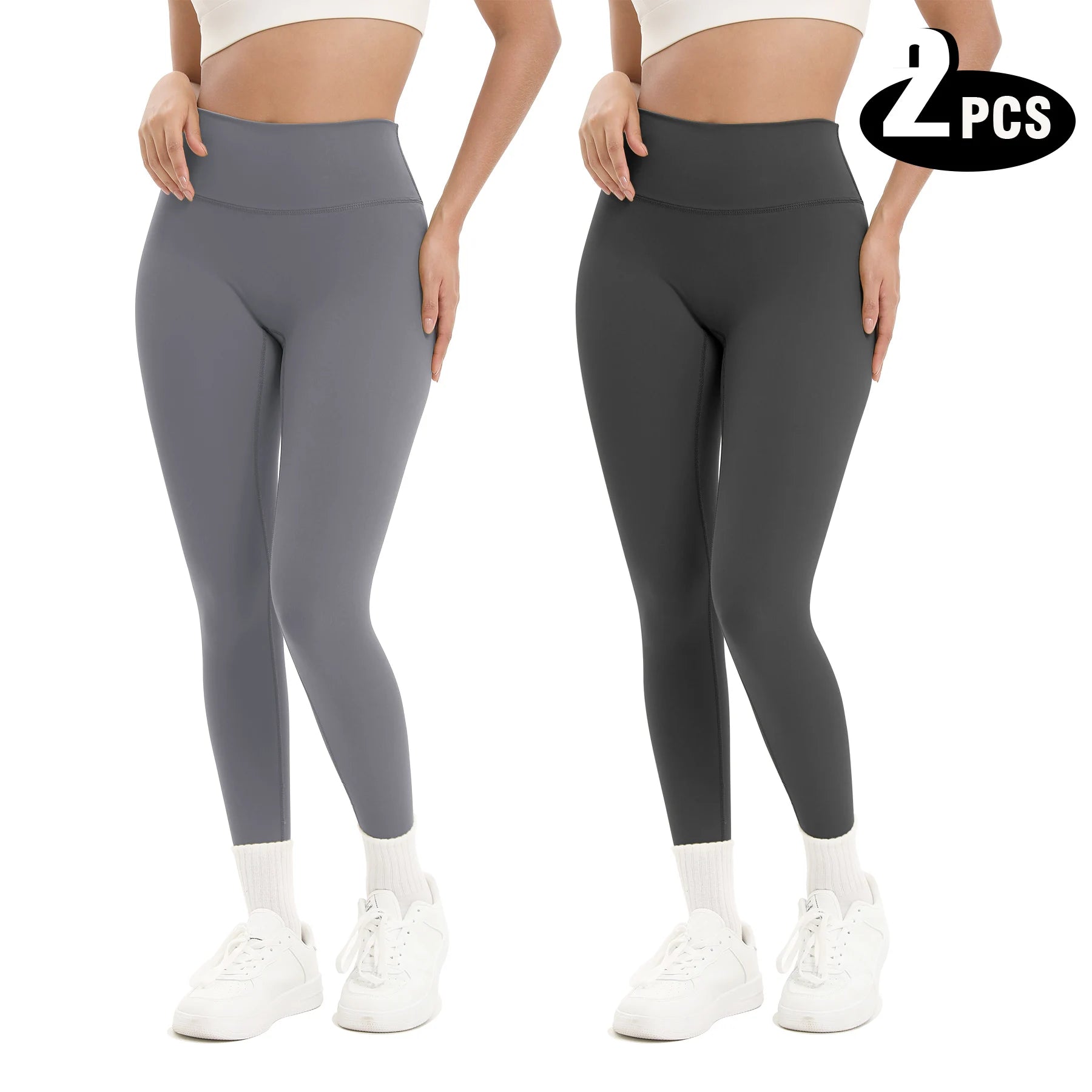 2 Pack Women's Fitness Yoga Leggings, High Waisted, Sexy, Butt Lifting, Seamless, Solid Color, and Breathable
