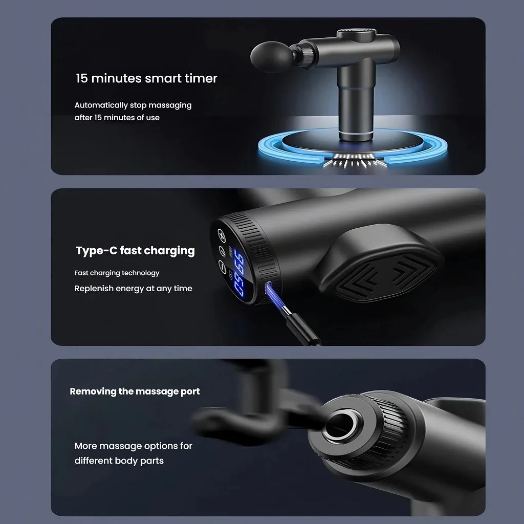 8 Attachment, Multi Speed Massage Gun, Professional Deep Tissue Muscle Massager for Body Relaxation