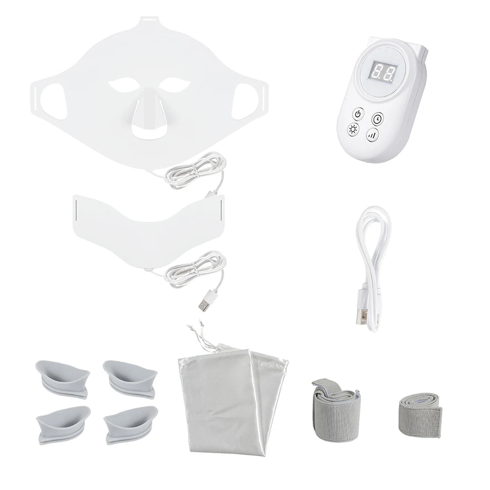 7 Colors, Face and Neck, 3D Flexible Silicone Facial Beauty Mask with Red Light Infrared Skin Car, Wireless