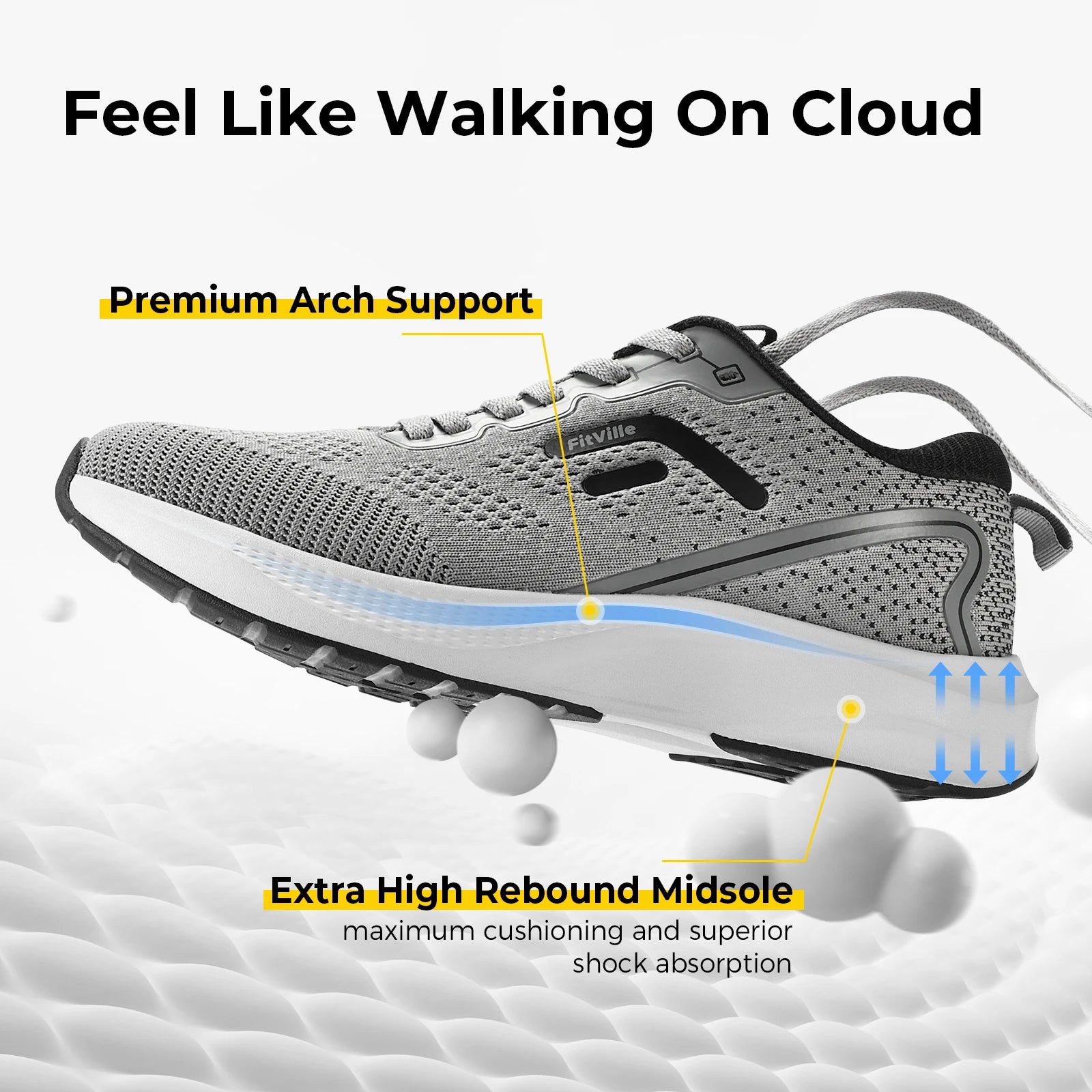 FitVille Mens Sport Running Shoes, Breathable, Lightweight Sneakers, Wide, Athletic Training Footwear