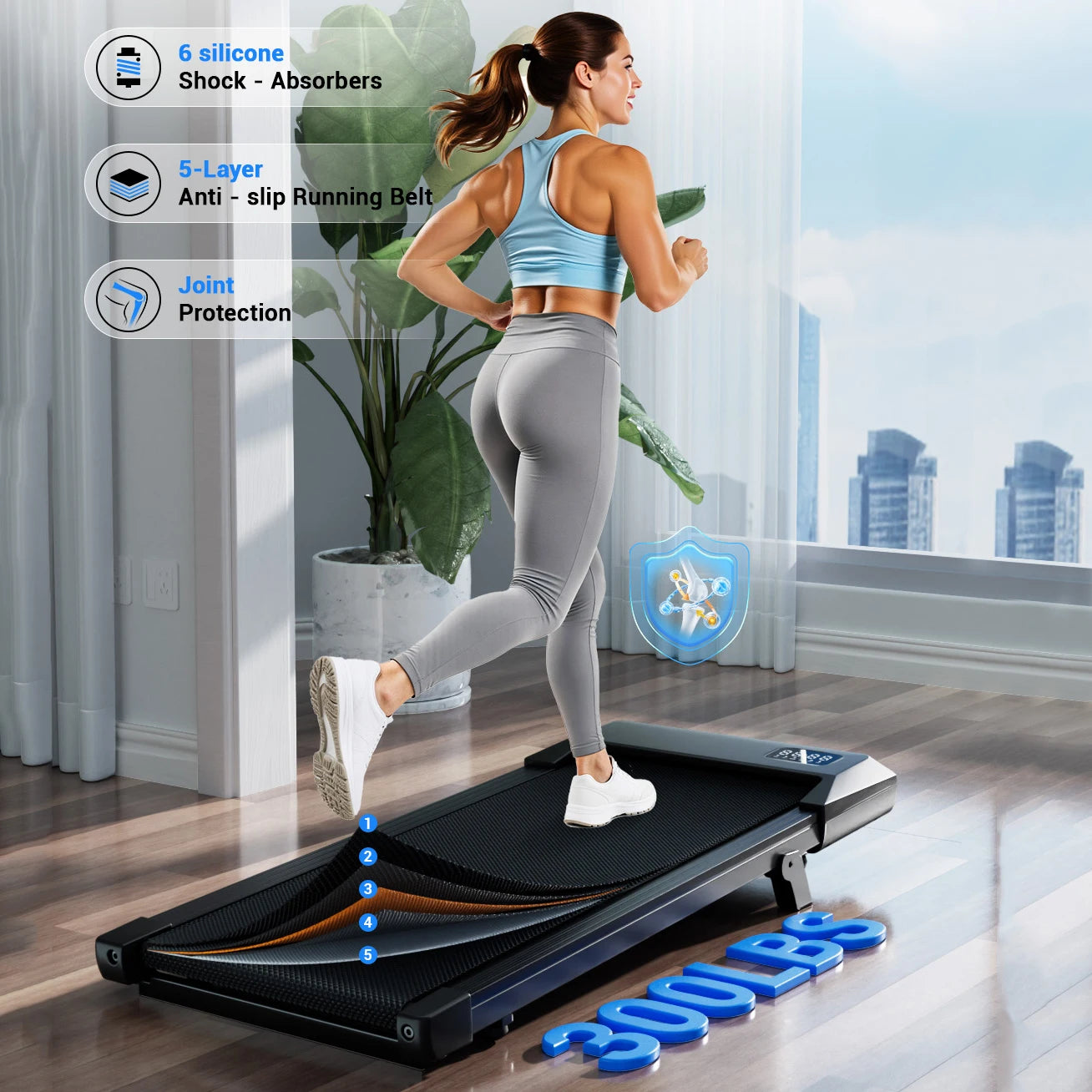 2.5 HP Foldable Under Desk Quiet Treadmill with Portable Remote Control LED Display, 300LBS Exercise Walkingpad, 6% incline
