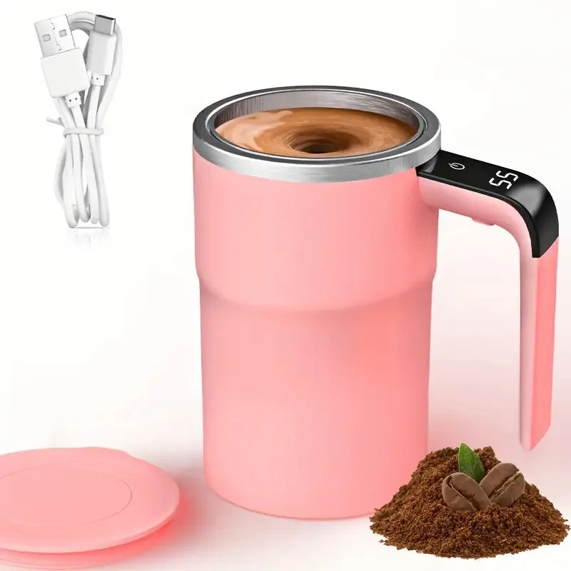 Smart Coffee Cup LED Display, USB Charging, and Magnetic Mixing Function