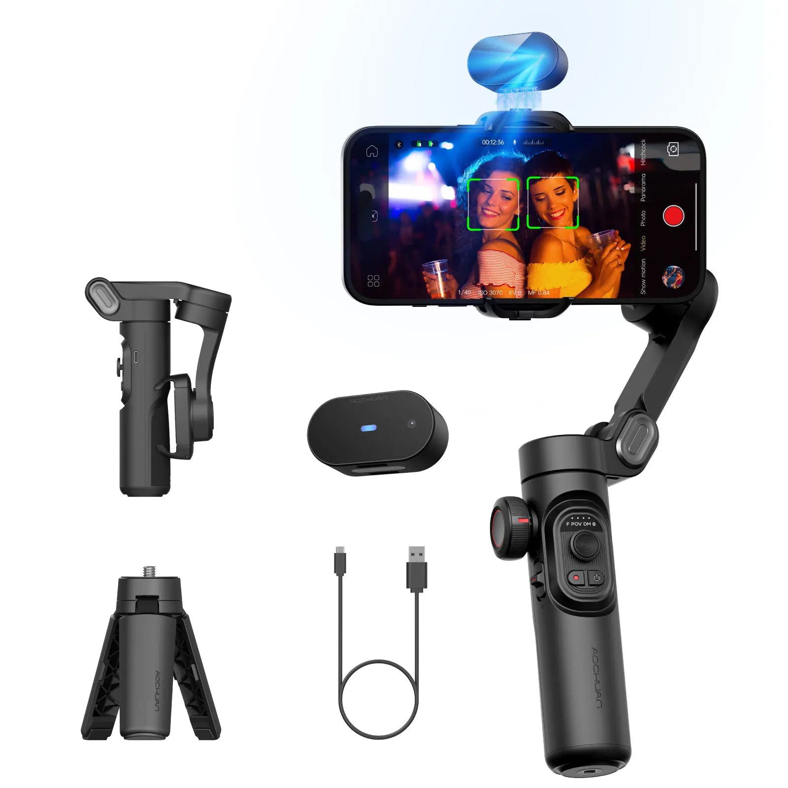 Smart AI Gimbal Stabilizer for Smartphone, AI Tracking, gesture control