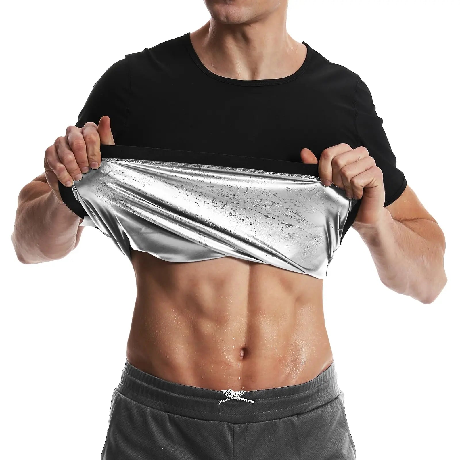 Sauna Shirt, Sweat Suit, Short Sleeve Compression T-Shirt for Weight Loss, Body Shaper, Workout, and Sports
