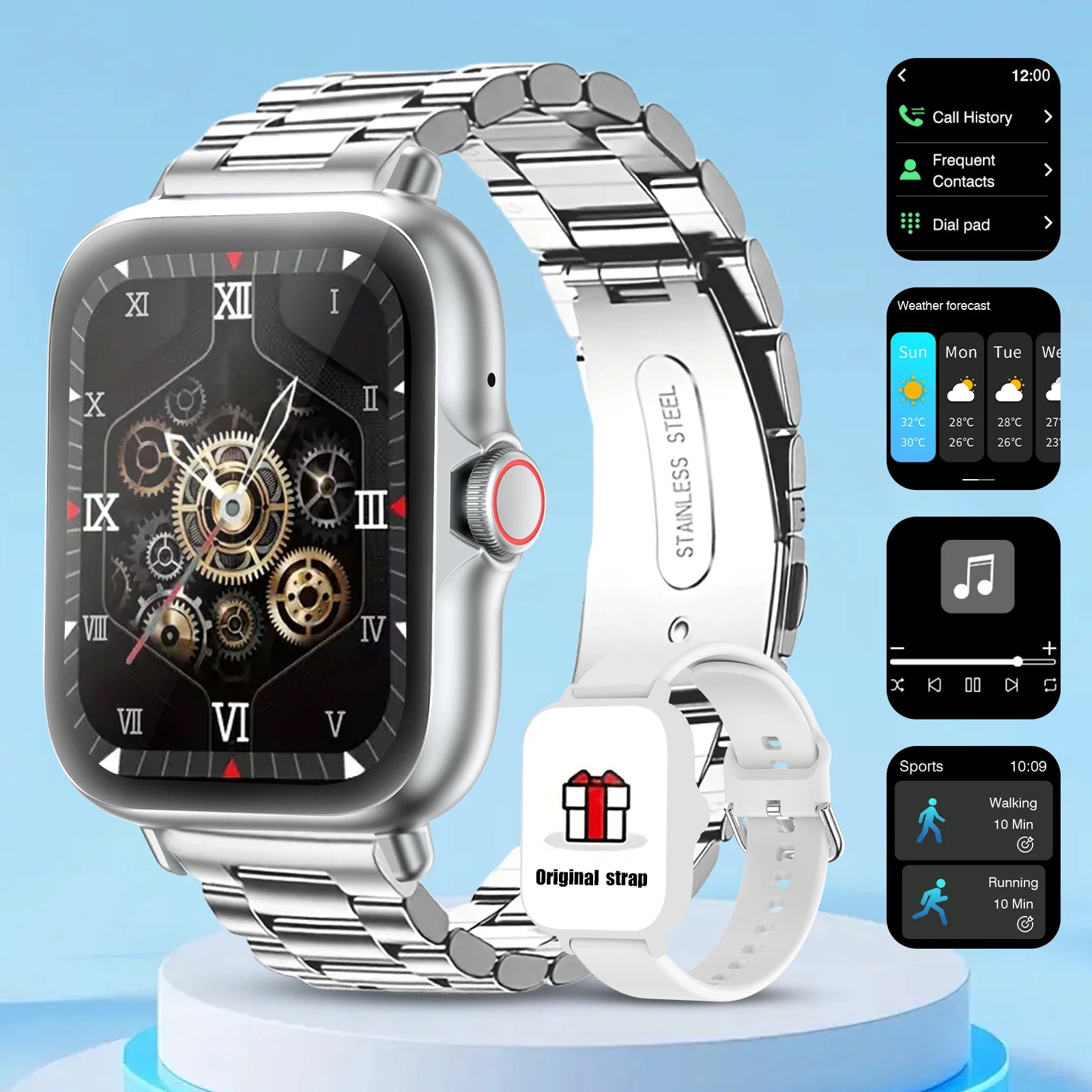 Smart watch with full touch screen, call, message reminder, music control and other functions, compatible with iPhone/android