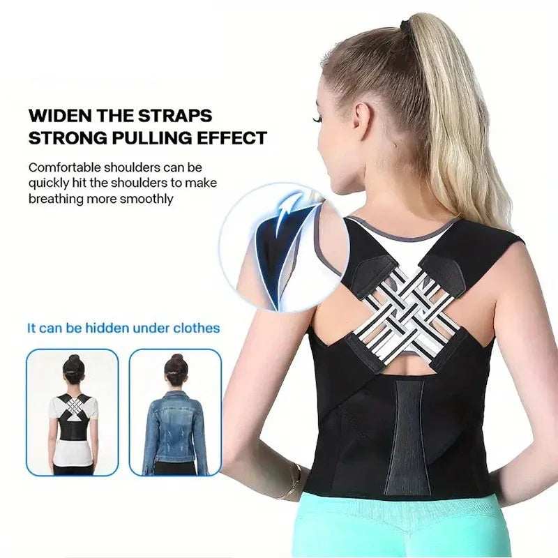 Adjustable Full Back Brace Posture Support, Shoulder Corrector for Women and Men