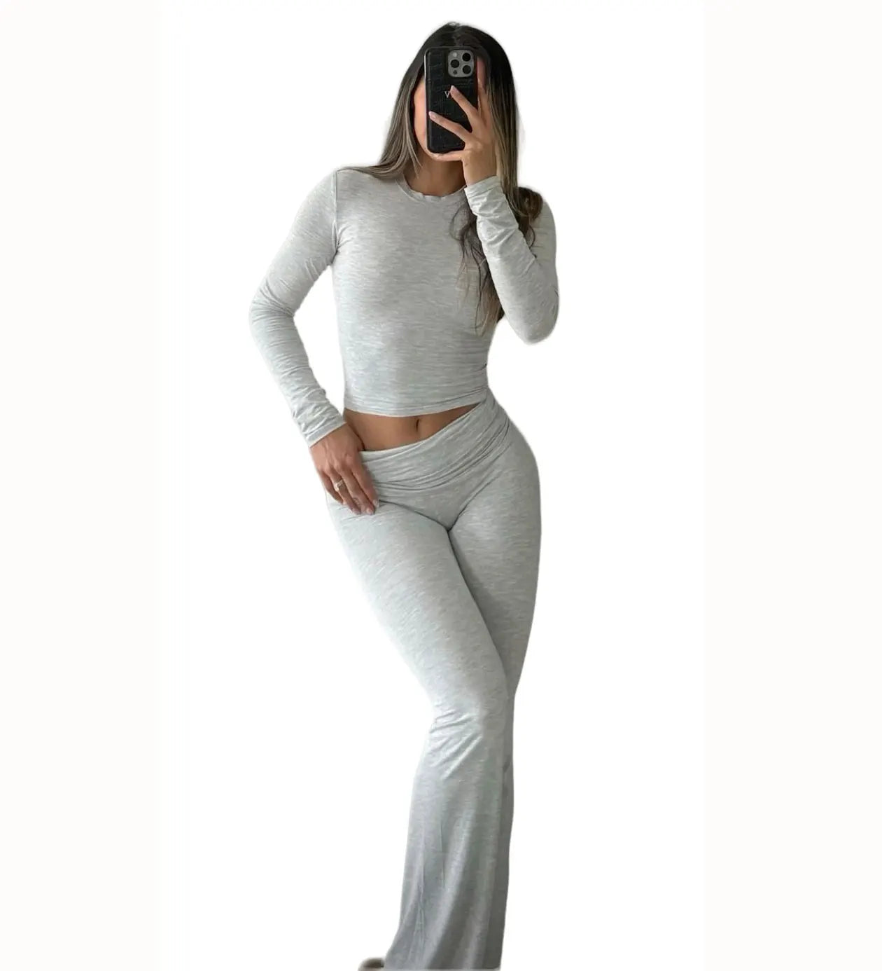 Women's Yoga Two-Piece Yoga Set, Long-Sleeve, Wide-Leg Activewear