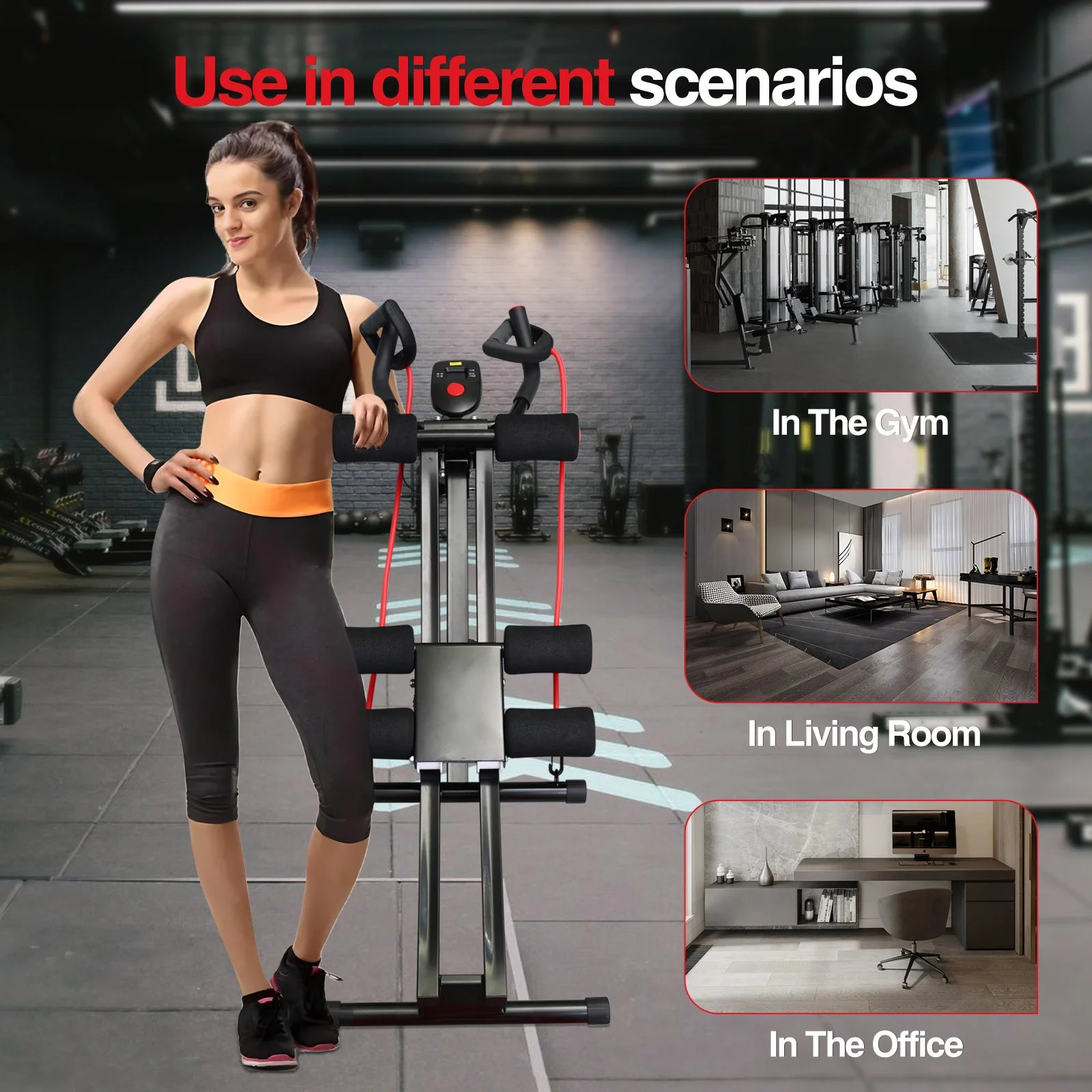 GIKPAL Foldable Ab Machine, Ab Workout Equipment for Home Gym, Core & Abdominal Trainer, Fitness Equipment, Max 440lbs LCD Display