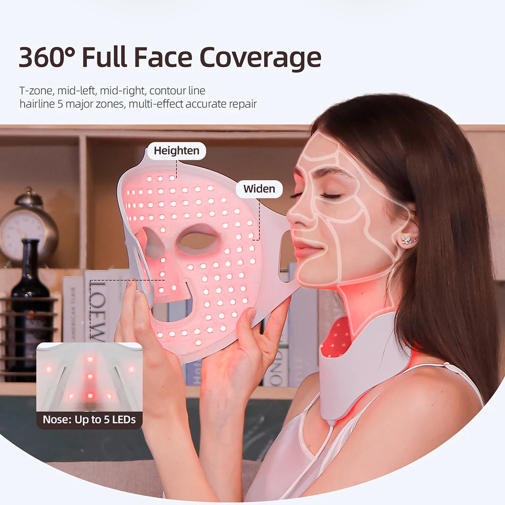 7 Colors, Face and Neck, 3D Flexible Silicone Facial Beauty Mask with Red Light Infrared Skin Car, Wireless